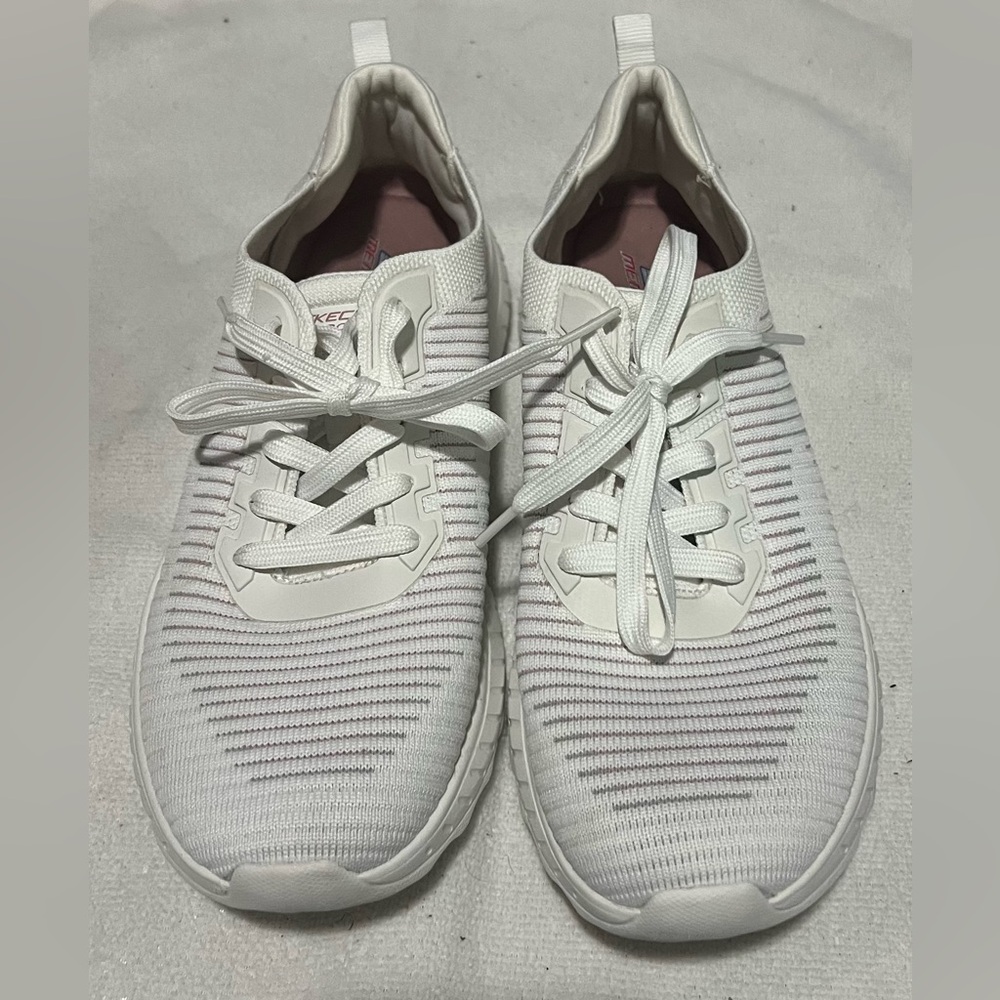Skechers Women's White Knit Lace-Up Athletic Sneakers